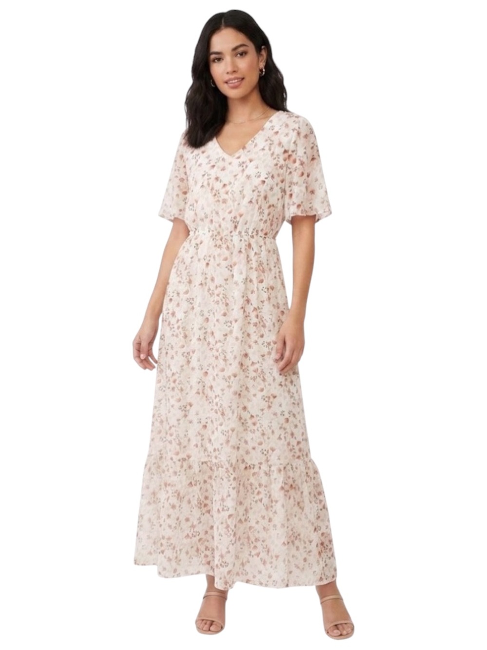 Cream Floral Tiered Maxi Dress Size Large - Picture 11 of 11
